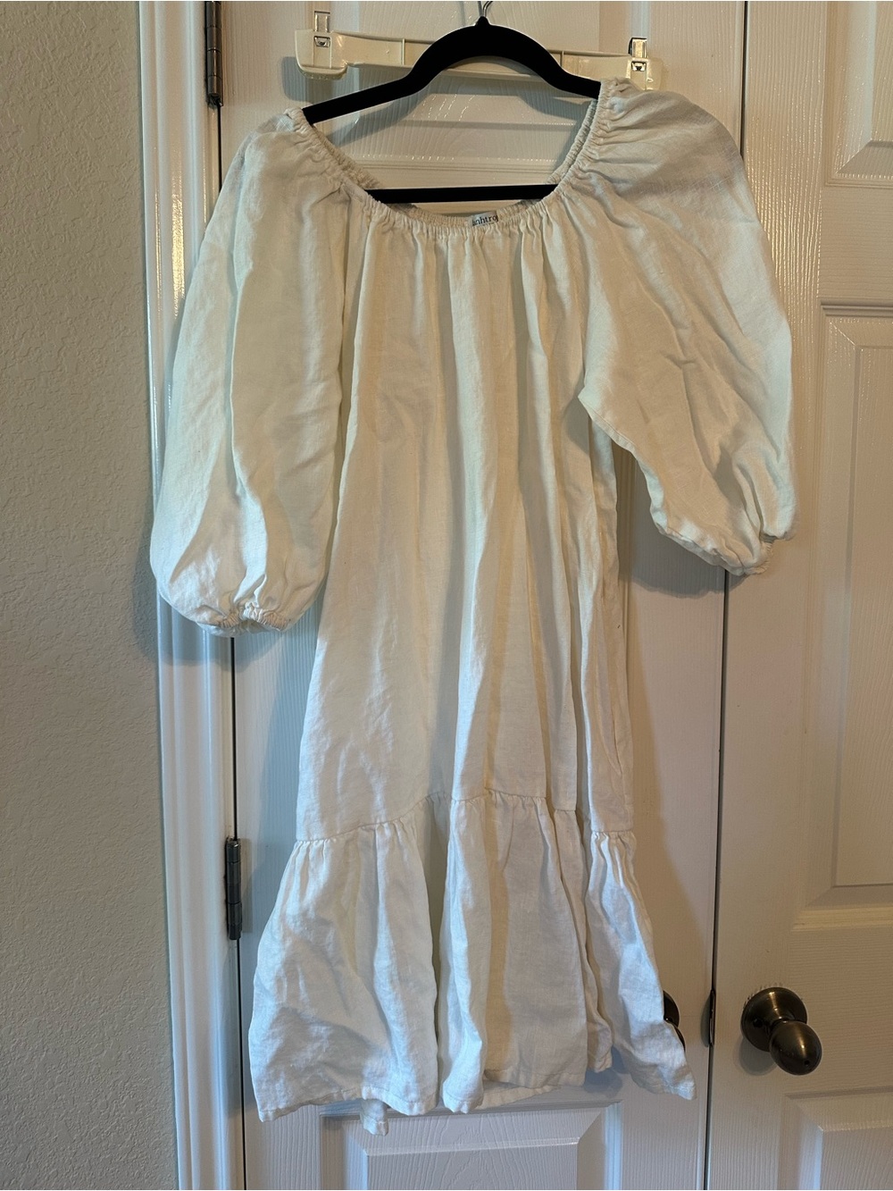 Anthropologie White Peasant Midi Dress with Puff Sleeves